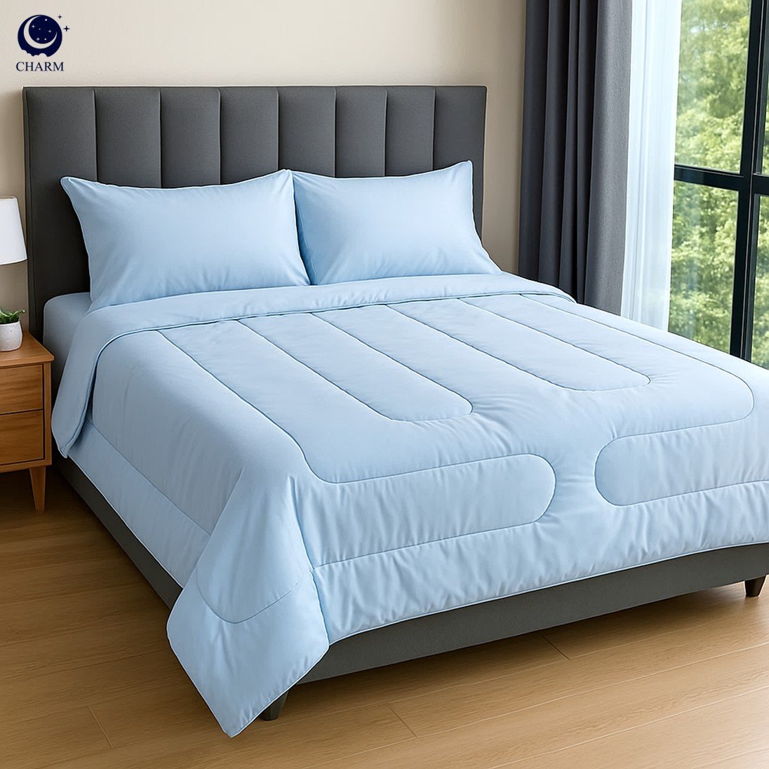 CHARM ชุดผ้าปูที่นอนพร้อมผ้านวม 6 ชิ้น ขนาด 5 ฟุต – สี SKY BLUE คอลเลกชัน CLASSIC_0